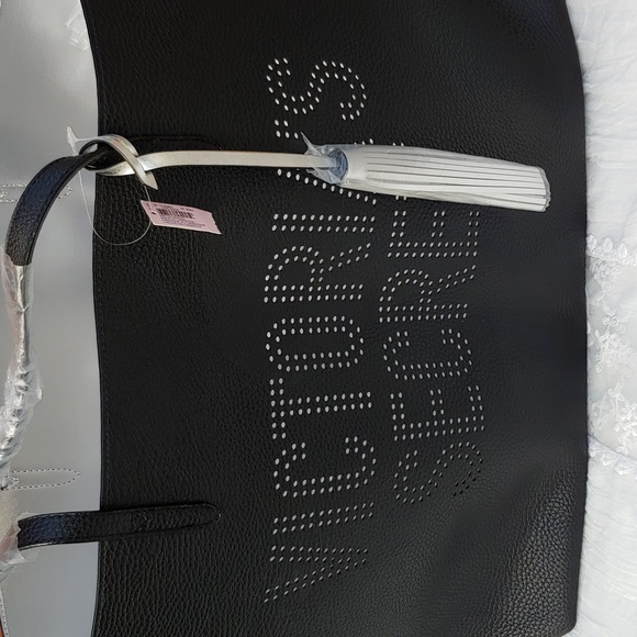 Victoria's Secret Black and Silver Synthetic Leather Tote - Picture 4 of 12